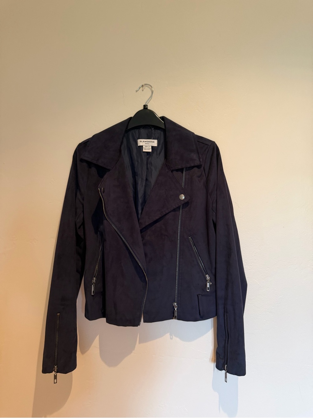 Glamorous Dark Navy Suede Moto Jacket